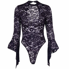 Load image into Gallery viewer, Woman Black Goth Sexy Lace Bodysuit Rompers A Line Skirt Suspender Lace Up See Through Club Wear