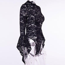 Load image into Gallery viewer, Woman Black Goth Sexy Lace Bodysuit Rompers A Line Skirt Suspender Lace Up See Through Club Wear