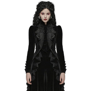 Women Gothic Vintage Overcoat Black Coat Zipper Outwear Plus Sizes Retro Bandage Lace Up Jacket