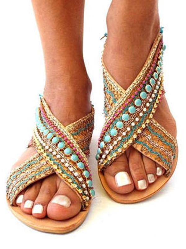 Ethnic Style Flat Large Size Sandals