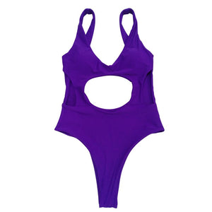 Solid Color Sexy Hollow Solid One-piece Swimwear