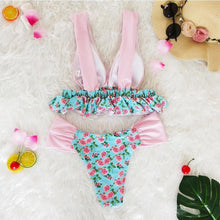 Load image into Gallery viewer, V-Neck Bow Knot Floral Print Bikini Set