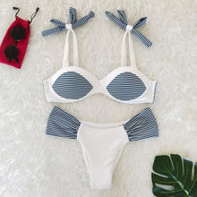 Load image into Gallery viewer, Resort Style Hang Neck Bow Color Block Bikini Set