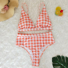 Load image into Gallery viewer, Plaid High Waist Ladies Two-piece Bikini