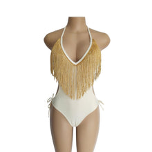 Load image into Gallery viewer, Deep V-neck Tassels Halterneck One-piece Swimwear