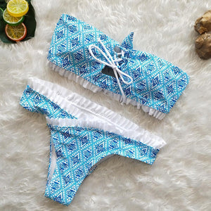 Sexy Lace Bandage Print Bikini Set