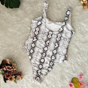 Two Colors Python Pattern Print One Piece Swimsuit