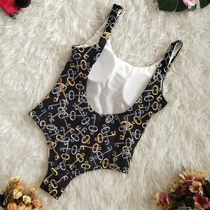 Keys Pattern Print One Piece Swimsuit