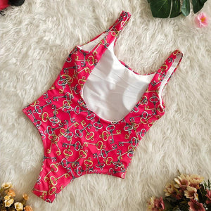 Keys Pattern Print One Piece Swimsuit