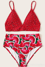 Load image into Gallery viewer, Watermelon Print Bikini Split Swimsuit