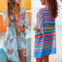 Load image into Gallery viewer, Sexy Women Chiffon Beach Dress Bathing Open Cardigan Bikini Cover Up Leaves Printed Beachwear Dress