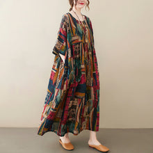 Load image into Gallery viewer, Short Sleeve Cotton Linen Vintage Print Summer Long Dresses For Women Casual Loose Holiday Ladies Dress Elegant Clothes