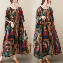 Load image into Gallery viewer, Short Sleeve Cotton Linen Vintage Print Summer Long Dresses For Women Casual Loose Holiday Ladies Dress Elegant Clothes