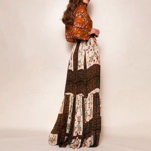 Summer Fashion Print Bohemian Floral Patchwork Casual Beach Maxi Dress