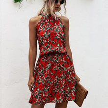 Load image into Gallery viewer, Summer Sexy Halter Lace Up Floral Sleeveless Print Mini Dress