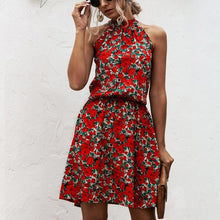 Load image into Gallery viewer, Summer Sexy Halter Lace Up Floral Sleeveless Print Mini Dress