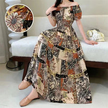 Load image into Gallery viewer, Summer Woman Clothing Loose Bohemian Floral Cotton Beach Korean Style Off-Shoulder Print Casual Vintage Vestidos Robe Maxi Dress