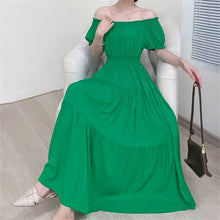 Load image into Gallery viewer, Summer Woman Clothing Loose Bohemian Floral Cotton Beach Korean Style Off-Shoulder Print Casual Vintage Vestidos Robe Maxi Dress