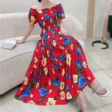 Load image into Gallery viewer, Summer Woman Clothing Loose Bohemian Floral Cotton Beach Korean Style Off-Shoulder Print Casual Vintage Vestidos Robe Maxi Dress