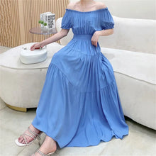 Load image into Gallery viewer, Summer Woman Clothing Loose Bohemian Floral Cotton Beach Korean Style Off-Shoulder Print Casual Vintage Vestidos Robe Maxi Dress