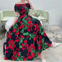 Load image into Gallery viewer, Summer Woman Clothing Loose Bohemian Floral Cotton Beach Korean Style Off-Shoulder Print Casual Vintage Vestidos Robe Maxi Dress