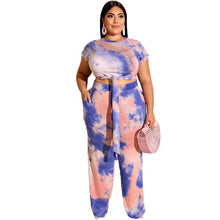 Load image into Gallery viewer, Summer Women Short Sleeve Wide Leg Pant 2 Piece Set Tie Dye Tracksuit Casual Loose Outfits