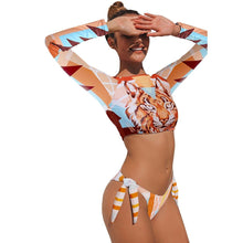 Load image into Gallery viewer, Surfing Swimsuit For Women 2021 Bikini Long Sleeve Swimwear Tiger Print Push Up Summer Bath Suit Two Piece Bandeau Biquini