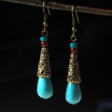 Load image into Gallery viewer, Ethnic style Tibetan Handmade retro agate pine Stone Earrings simple and elegant Earrings