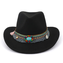 Load image into Gallery viewer, Autumn and winter new woolen top hat ethnic minority fashion hat men&#39;s and women&#39;s couple hat Western Cowboy jazz hat