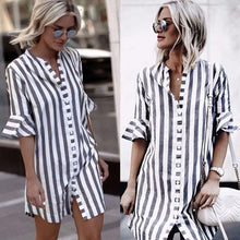 Load image into Gallery viewer, Stripe Stand Collar Casual Shirt Dress