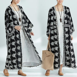 Plus-Size Increase Long Cardigan Tie Shawl National Style Retro Wild Sun Protection Clothing