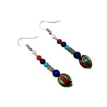 Load image into Gallery viewer, Nepal style Tibetan agate turquoise earrings women&#39;s unique and elegant long retro accessories to modify the face.