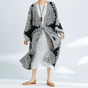 Plus-Size Increase Long Cardigan Tie Shawl National Style Retro Wild Sun Protection Clothing