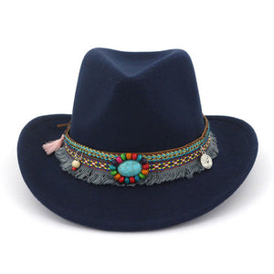 Autumn and winter new woolen top hat ethnic minority fashion hat men's and women's couple hat Western Cowboy jazz hat