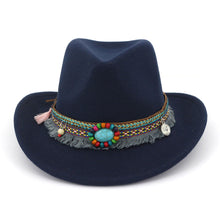 Load image into Gallery viewer, Autumn and winter new woolen top hat ethnic minority fashion hat men&#39;s and women&#39;s couple hat Western Cowboy jazz hat