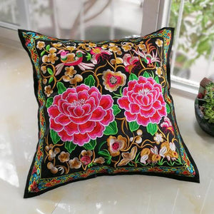 Ethnic Style Flower Embroidered Pillow Cover Cushion Cover