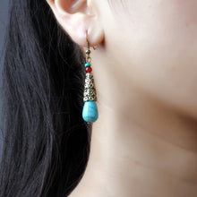 Load image into Gallery viewer, Ethnic style Tibetan Handmade retro agate pine Stone Earrings simple and elegant Earrings