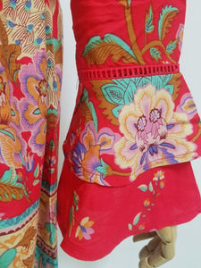Boho Floral Printed Flare Long Sleeve Drawstring Waist Mini Dress