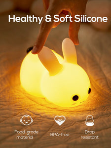 Touch Rabbit Night Lights Silicone Dimmable USB Rechargeable Lamps for Children Baby Gifts Cartoon Cute Animal Bunny Night Lamp