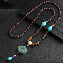 Load image into Gallery viewer, Unisex Handmade Necklace Nepal Buddhist Mala Wood Beads Pendant &amp; Necklace Ethnic Fish Horn Long Statement Men Women&#39;s Jewelry