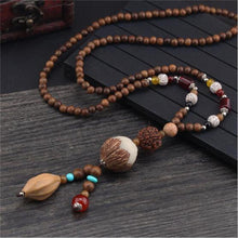 Load image into Gallery viewer, Unisex Handmade Necklace Nepal Buddhist Mala Wood Beads Pendant &amp; Necklace Ethnic Fish Horn Long Statement Men Women&#39;s Jewelry