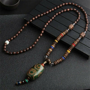 Unisex Handmade Necklace Nepal Buddhist Mala Wood Beads Pendant & Necklace Ethnic Fish Horn Long Statement Men Women's Jewelry