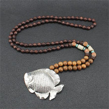 Load image into Gallery viewer, Unisex Handmade Necklace Nepal Buddhist Mala Wood Beads Pendant &amp; Necklace Ethnic Fish Horn Long Statement Men Women&#39;s Jewelry