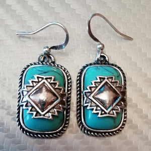 Vintage Ethnic Tibetan Shield Blue Stone Earring For Women Gift Boho Jewelry Geometry Drop Dangle Earring