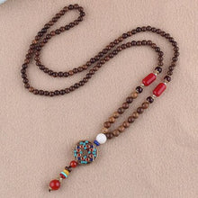 Load image into Gallery viewer, Vintage Nepal Long Buddhist Mala Wood Beaded Pendant &amp; Necklace Ethnic Bohemian Boho Buddha Lucky Jewelry for Women Men