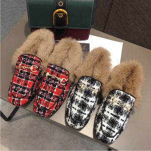 Faux Fur Gingham Winter Shoes