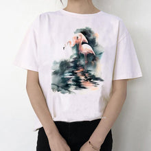 Load image into Gallery viewer, Women Summer Vintage Watercolor Flamingo Animal Printed T-shirt