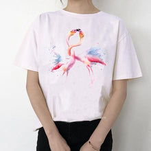 Load image into Gallery viewer, Women Summer Vintage Watercolor Flamingo Animal Printed T-shirt