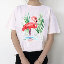 Load image into Gallery viewer, Women Summer Vintage Watercolor Flamingo Animal Printed T-shirt