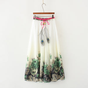 Print Floral Boho Style Long Skirt Huge Hem Chiffon Bohemian Skirt - 3